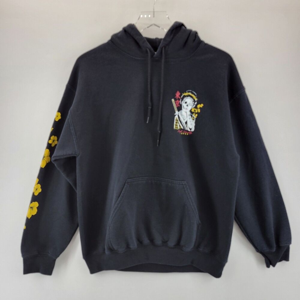 Riot Society Japan‎ Mens Hoodie Sweatshirt Medium Black Pullover Skull Skeleton